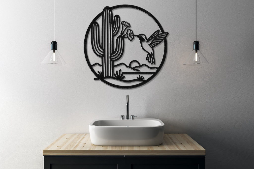 Hummingbird and Saguaro Metal Wall Art