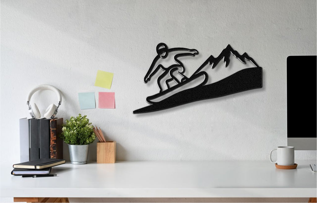 Snowboarder with Mountains Metal Wall Art