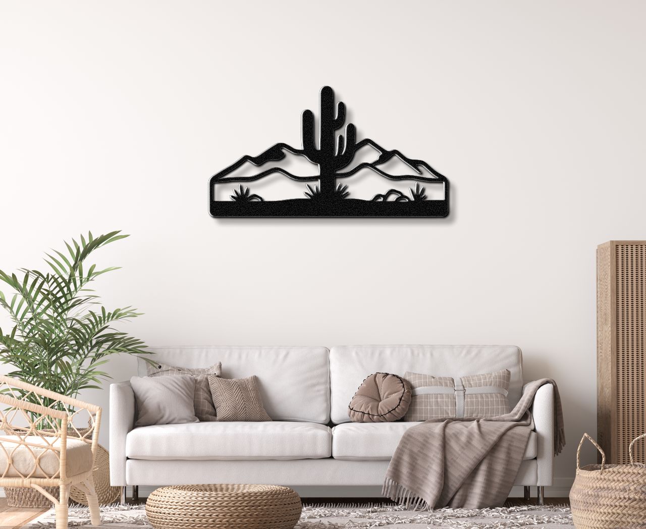 Saguaro Cactus with Mountains Metal Wall Art