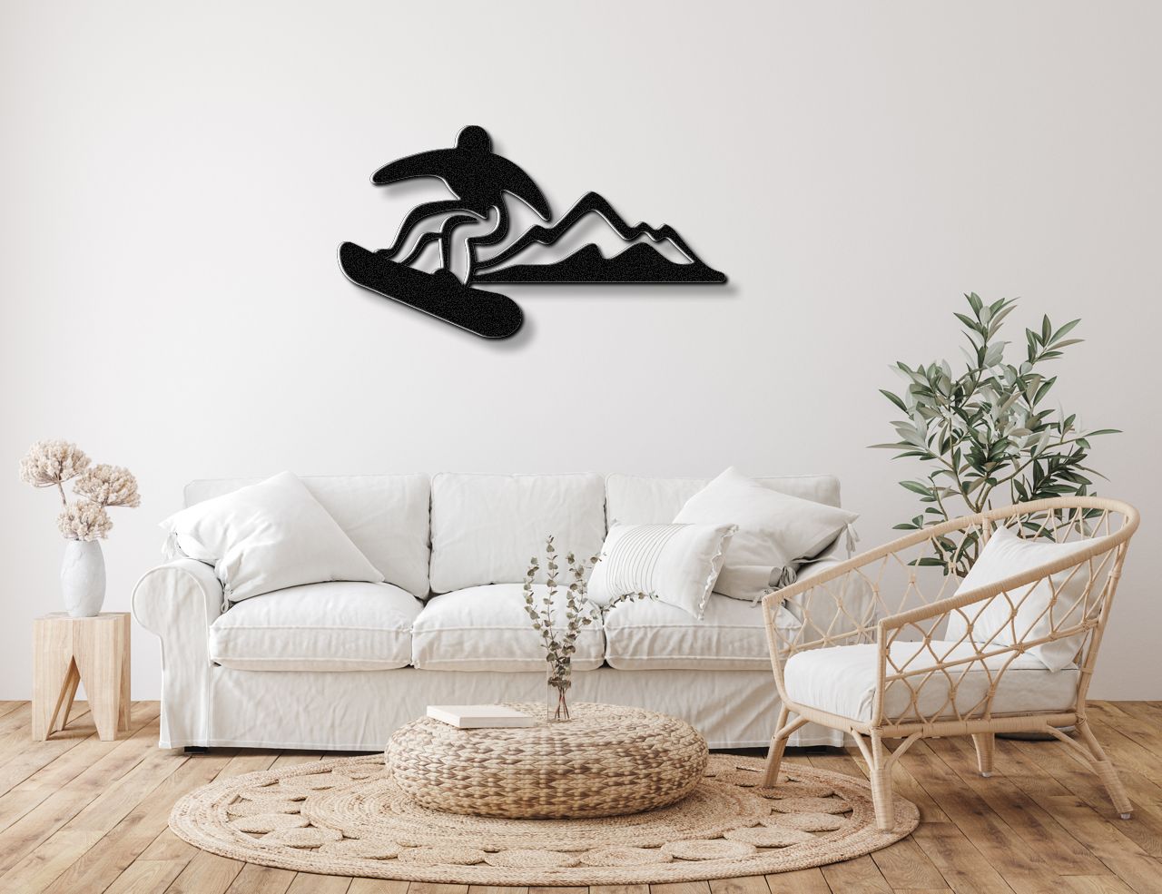 Snowboarder with Mountains Metal Wall Art