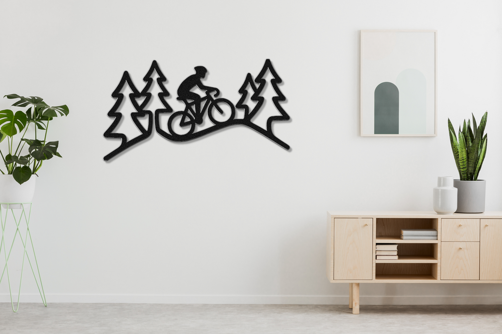 Cycling in the Pines Metal Wall Art