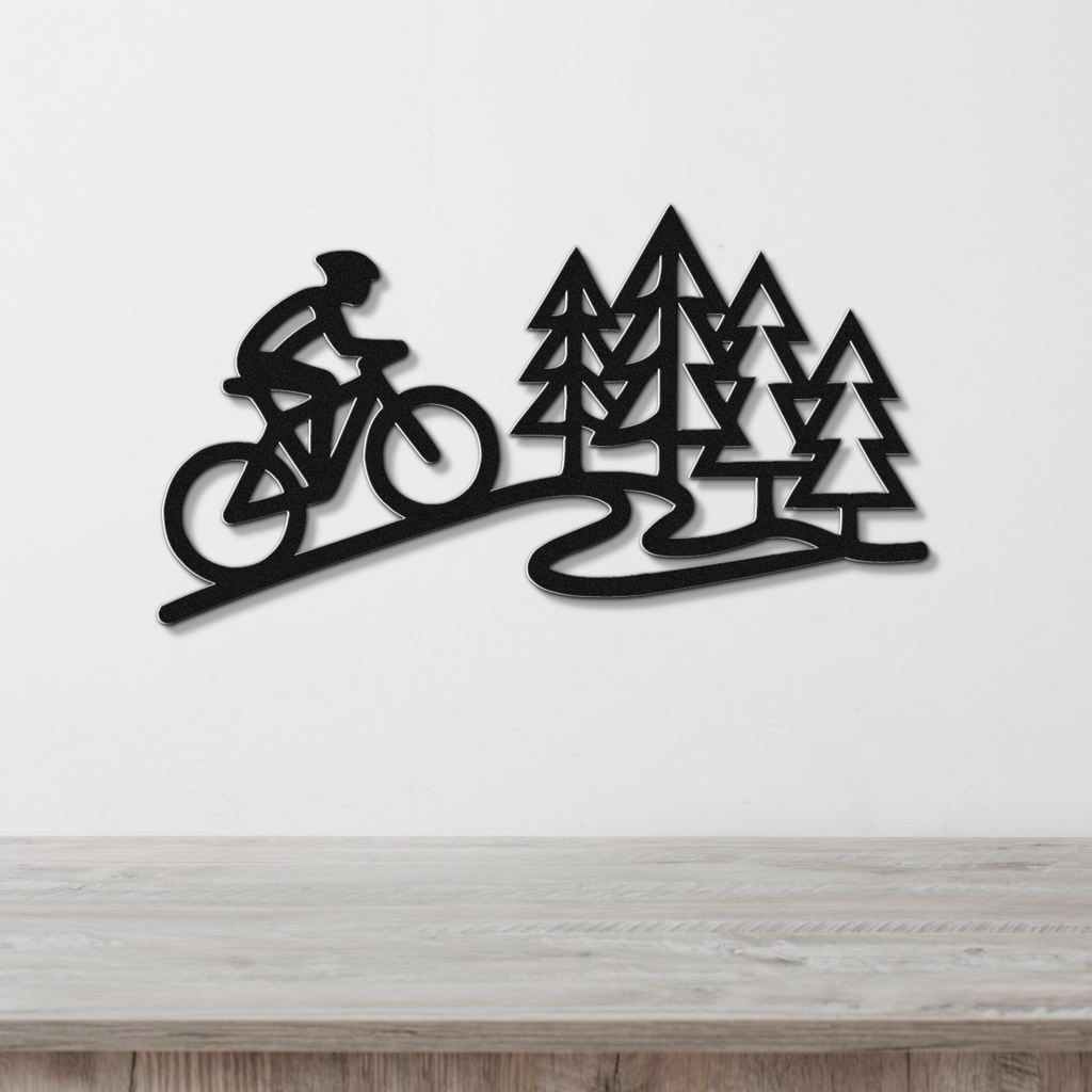 Cycling in the Pines Metal Wall Art