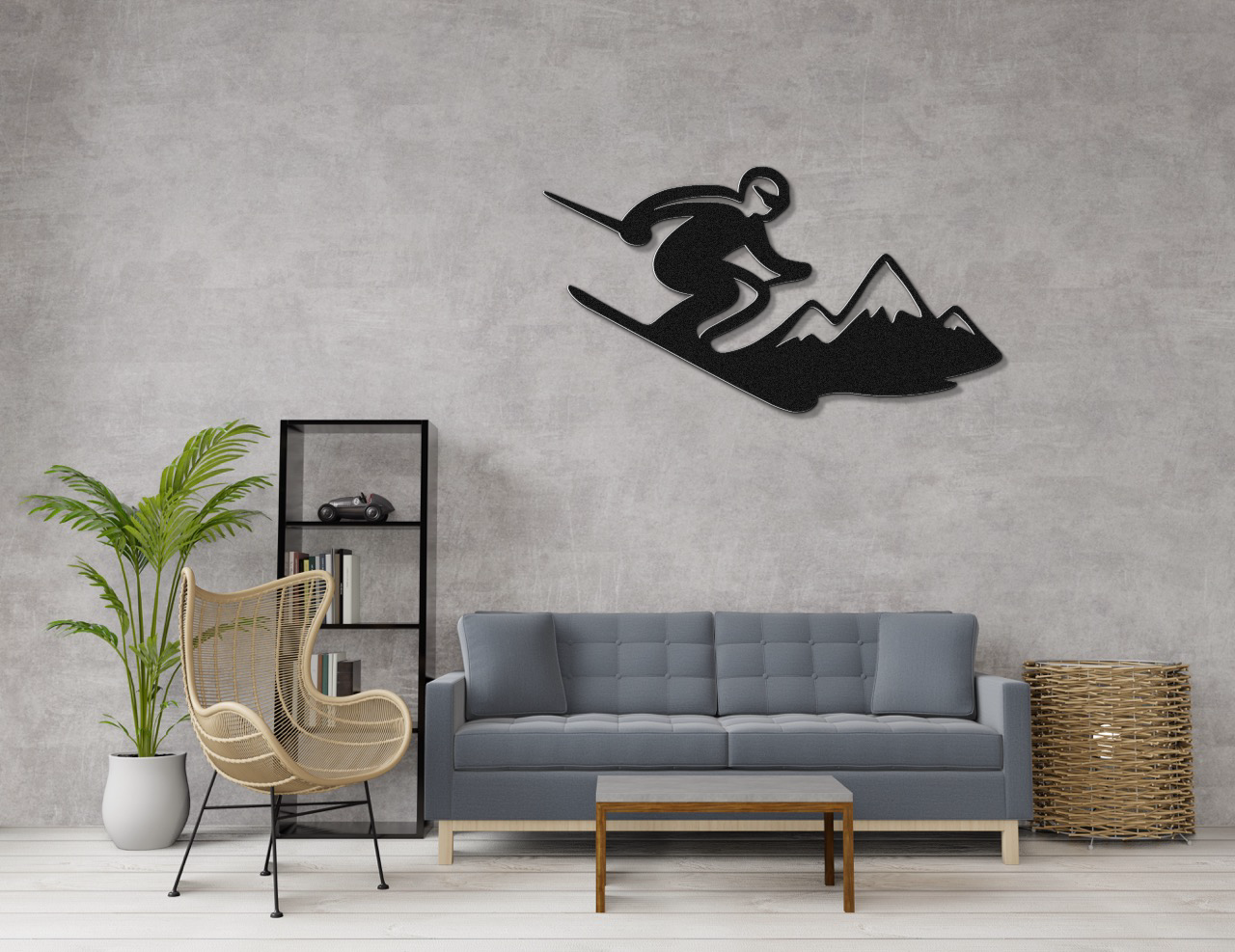 Skier and Mountain Metal Wall Art