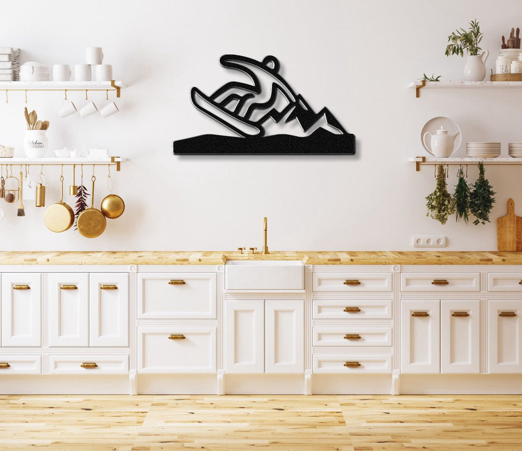 Snowboarder with Mountains Metal Wall Art