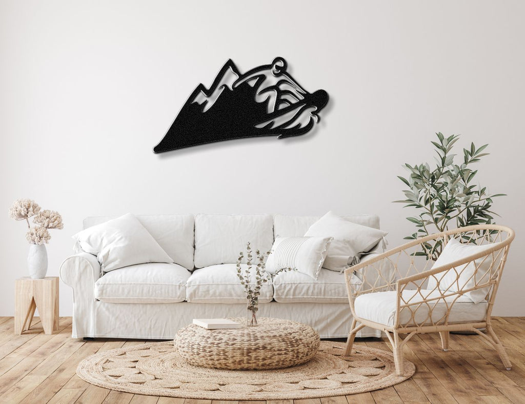 Snowboarder with Mountains Metal Wall Art