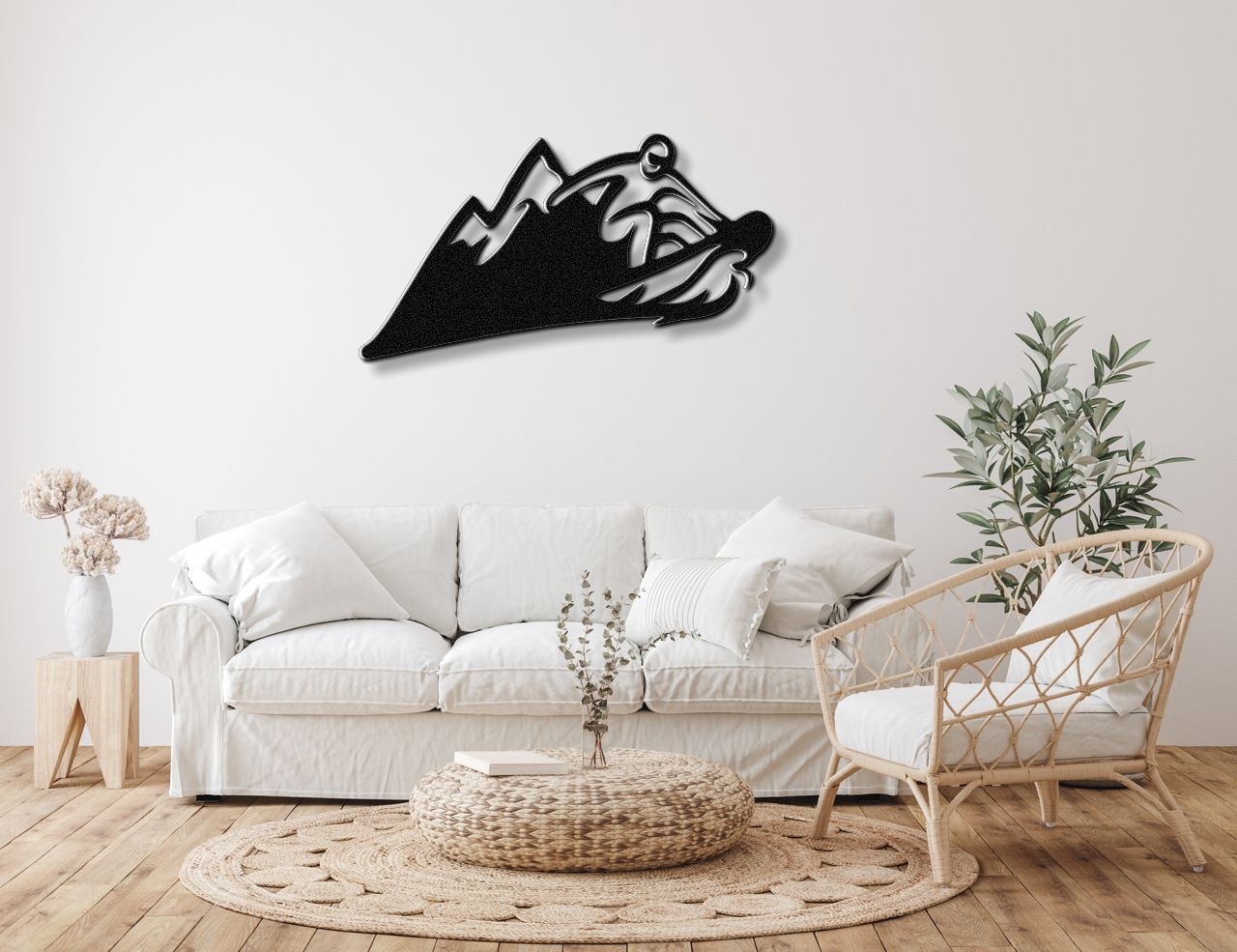 Snowboarder with Mountains Metal Wall Art