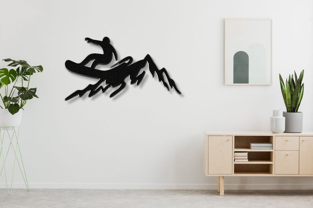 Snowboarder with Mountains Metal Wall Art