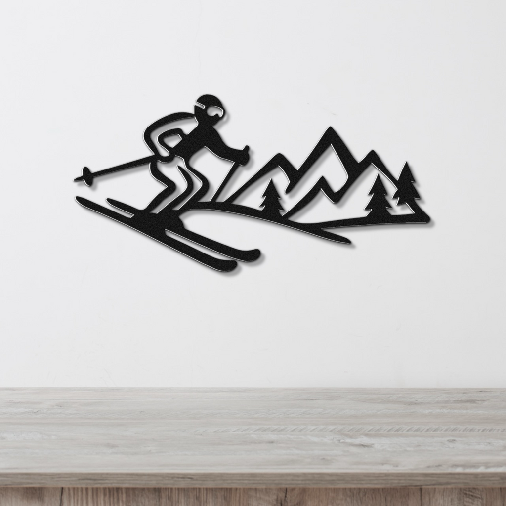 Skier and Mountain Metal Wall Art