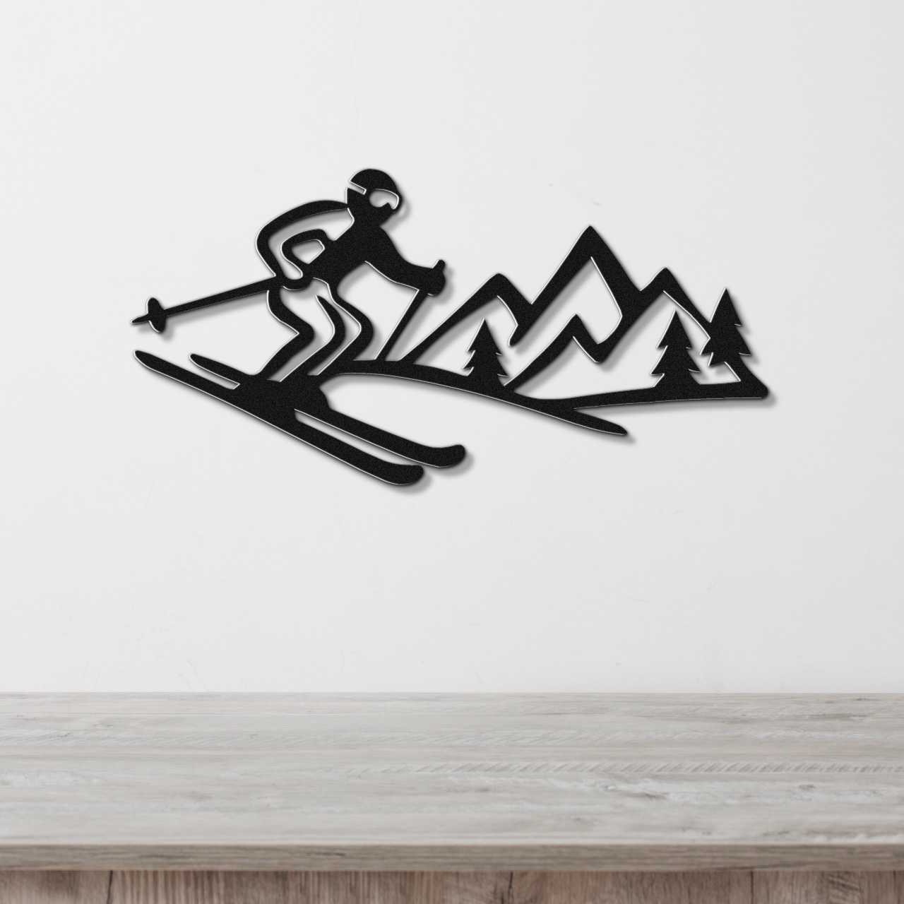 Skier and Mountain Metal Wall Art