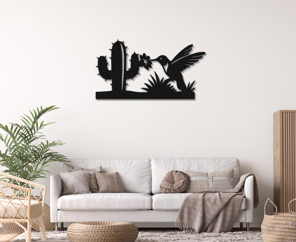 Hummingbird and Saguaro Metal Wall Art