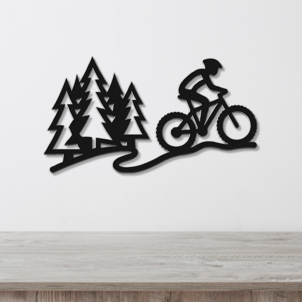 Cycling in the Pines Metal Wall Art