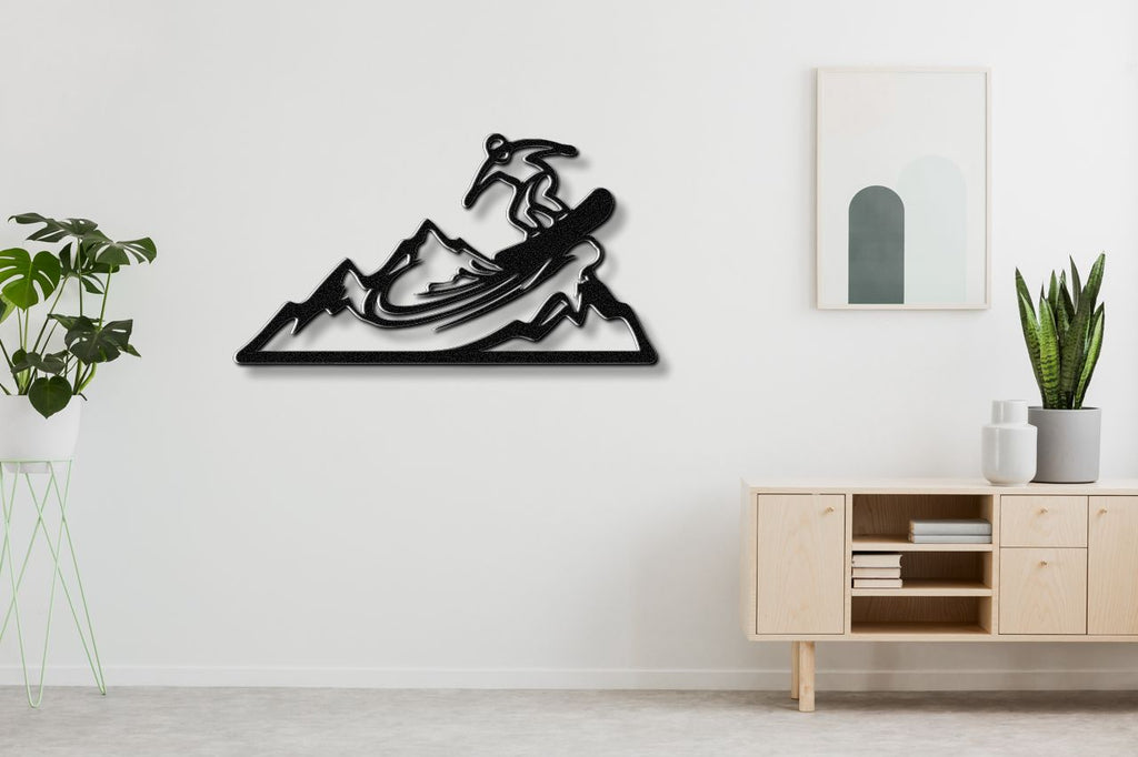 Snowboarder with Mountains Metal Wall Art