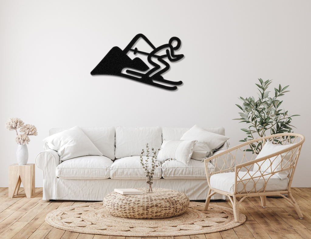Skier and Mountain Metal Wall Art