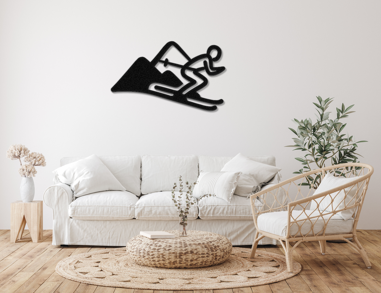 Skier and Mountain Metal Wall Art