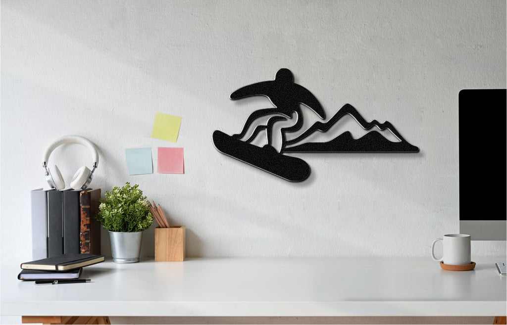 Snowboarder with Mountains Metal Wall Art