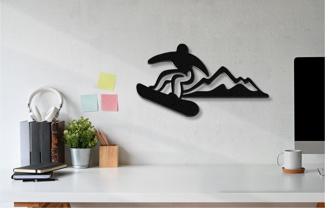 Snowboarder with Mountains Metal Wall Art