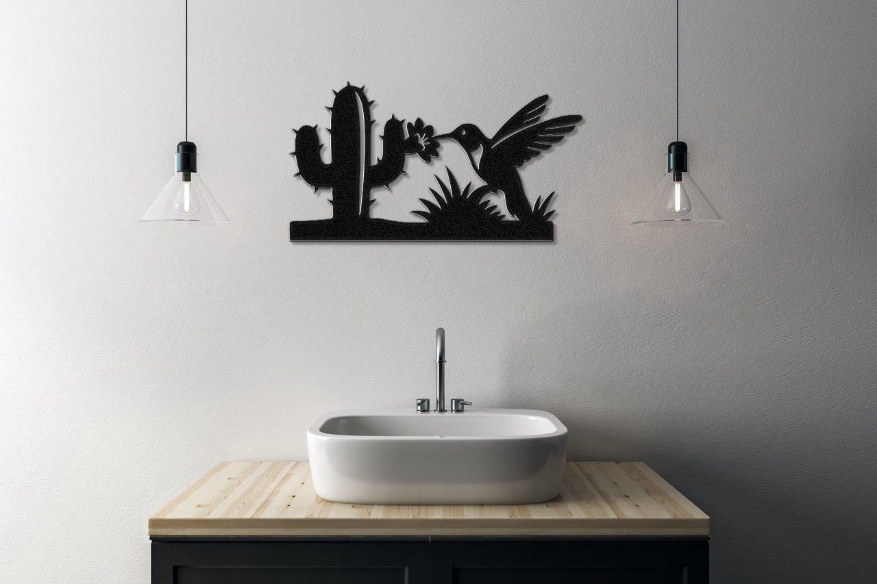 Hummingbird and Saguaro Metal Wall Art