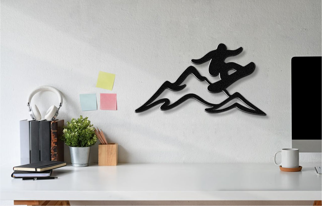 Snowboarder with Mountains Metal Wall Art