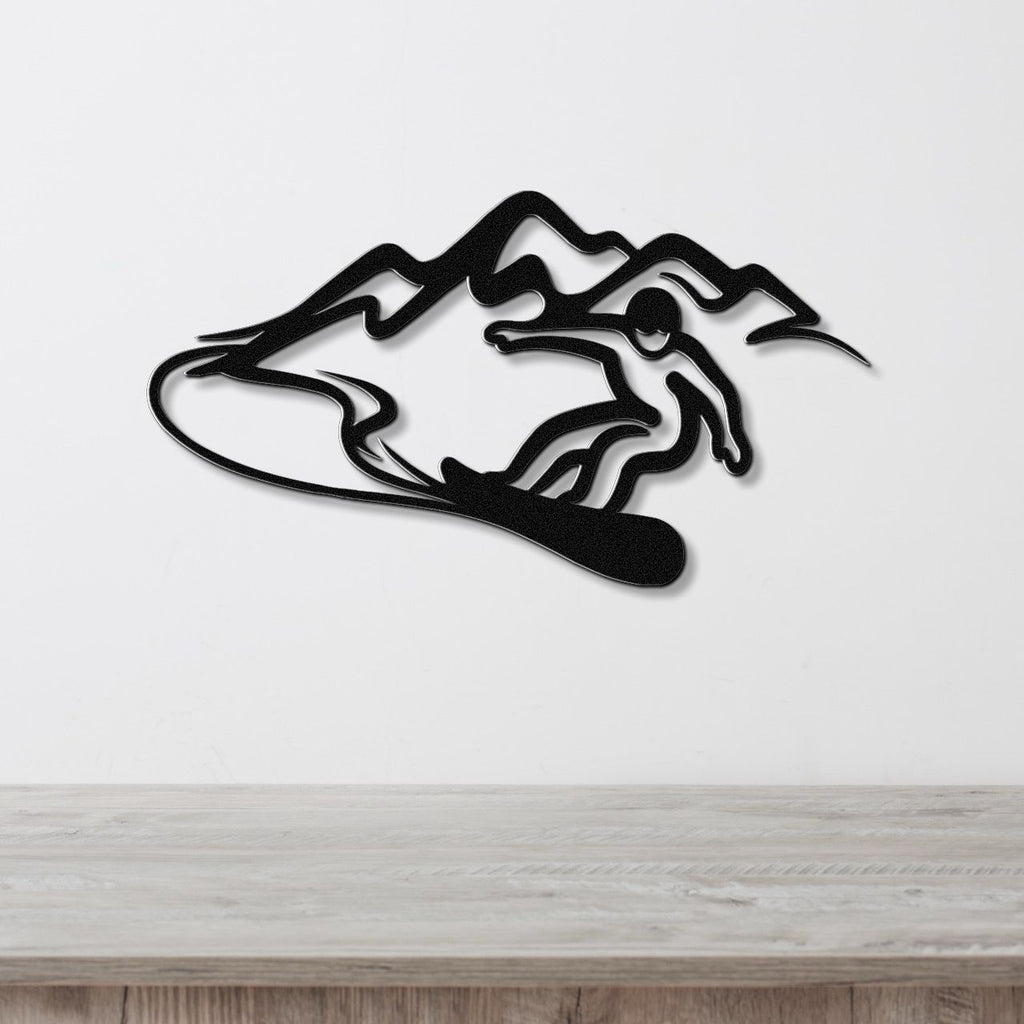 Snowboarder with Mountains Metal Wall Art