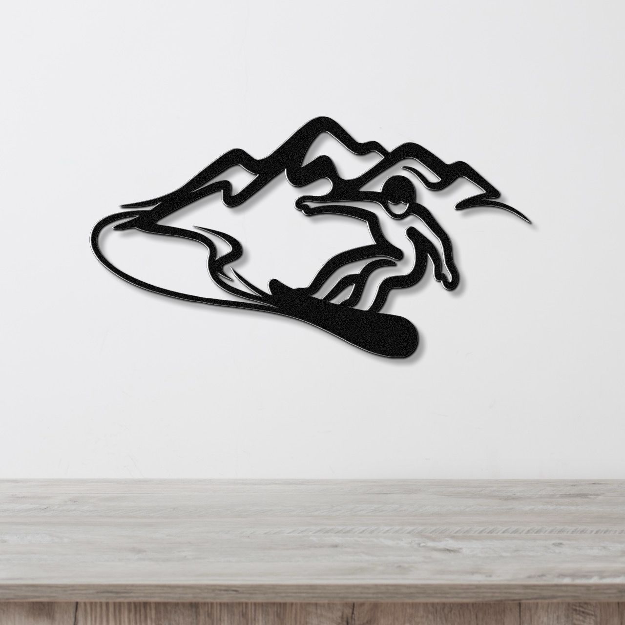 Snowboarder with Mountains Metal Wall Art