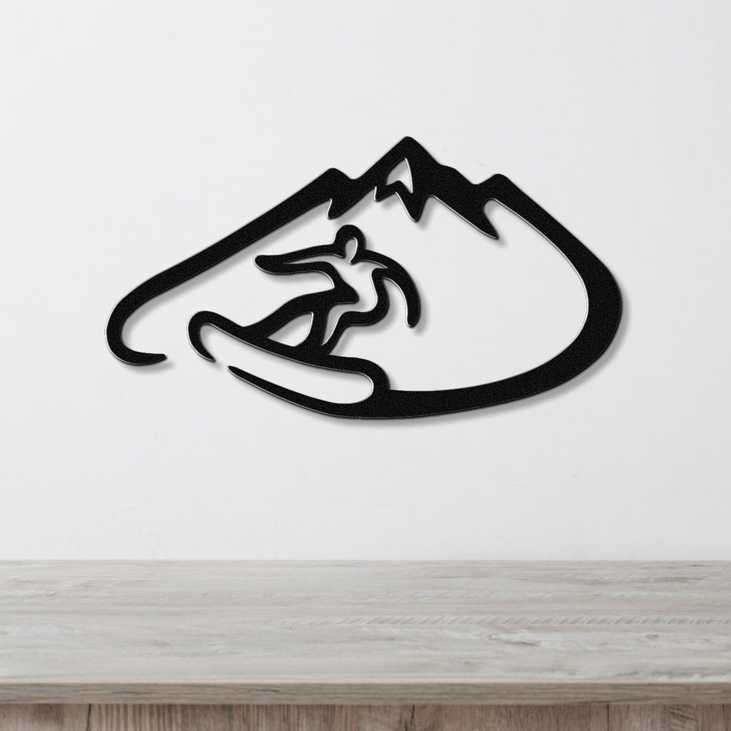 Snowboarder with Mountains Metal Wall Art