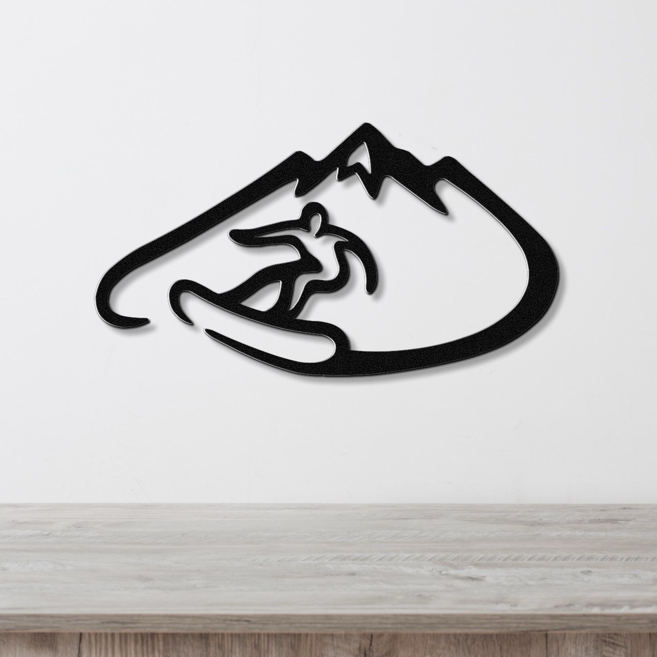 Snowboarder with Mountains Metal Wall Art