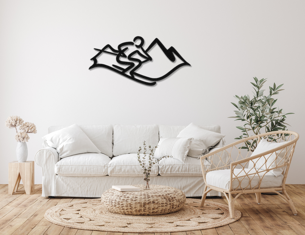 Skier and Mountain Metal Wall Art