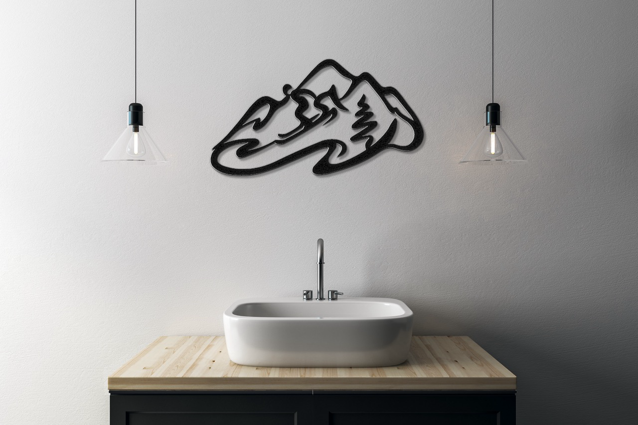 Skier and Mountain Metal Wall Art
