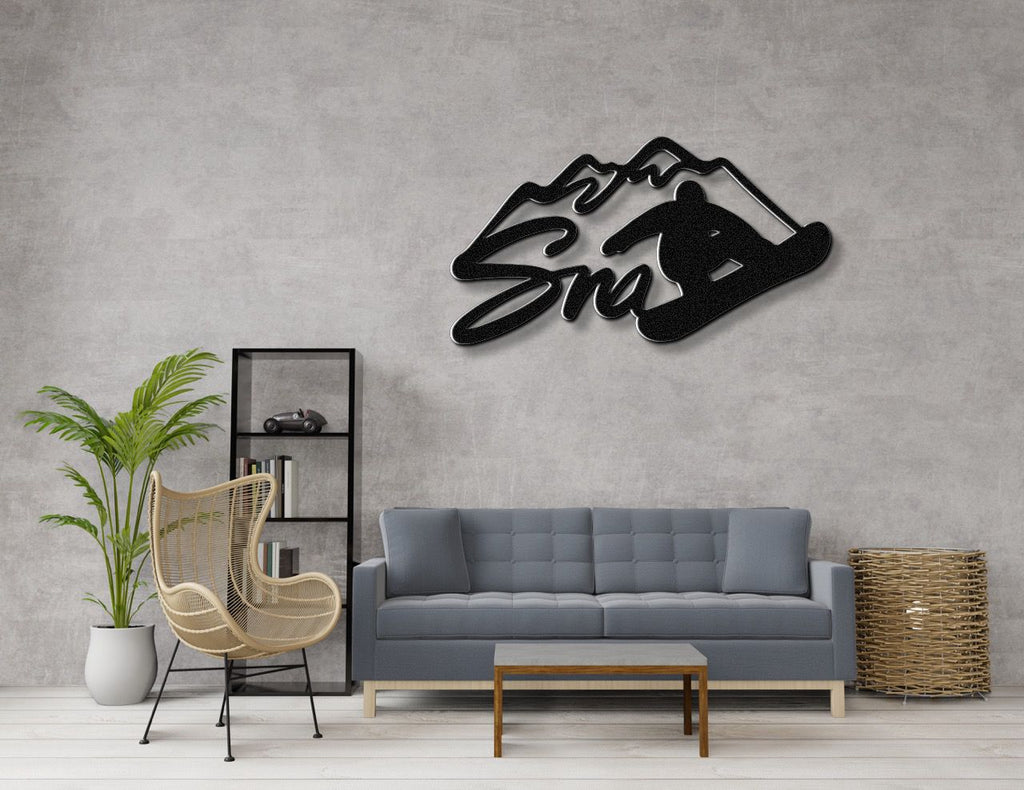 Snowboarder with Mountains Metal Wall Art