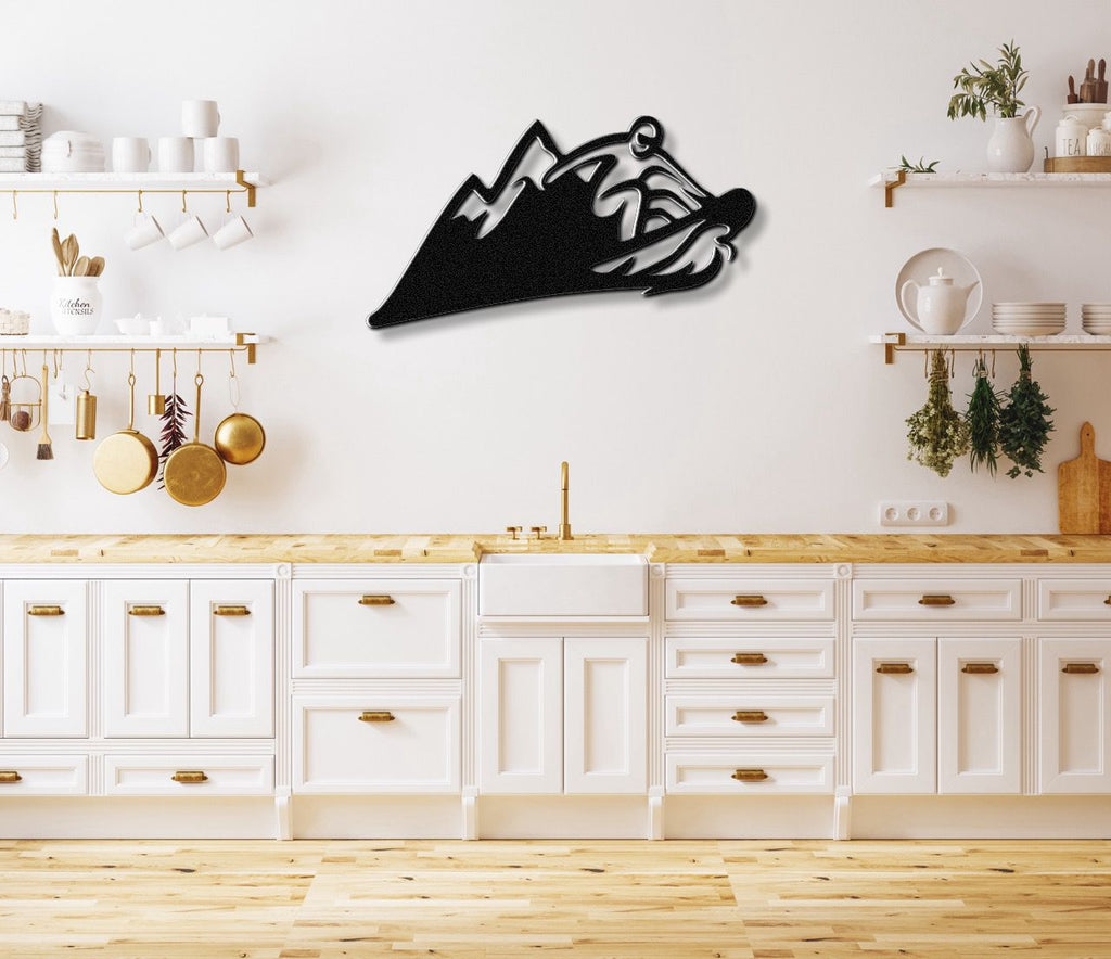 Snowboarder with Mountains Metal Wall Art