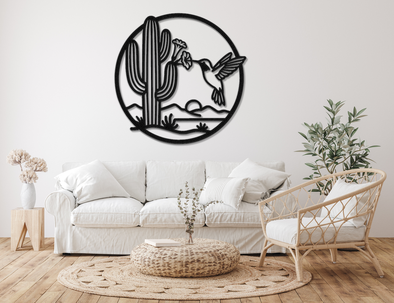 Hummingbird and Saguaro Metal Wall Art