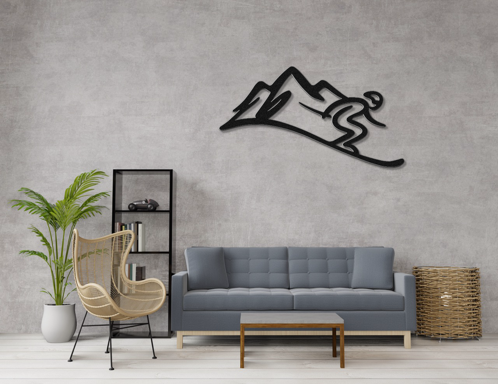 Skier and Mountain Metal Wall Art