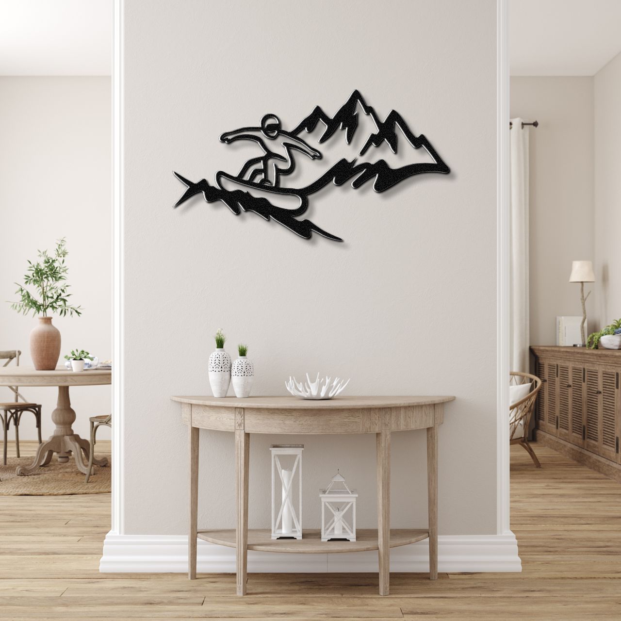 Snowboarder with Mountains Metal Wall Art
