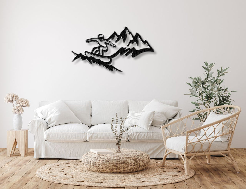 Snowboarder with Mountains Metal Wall Art
