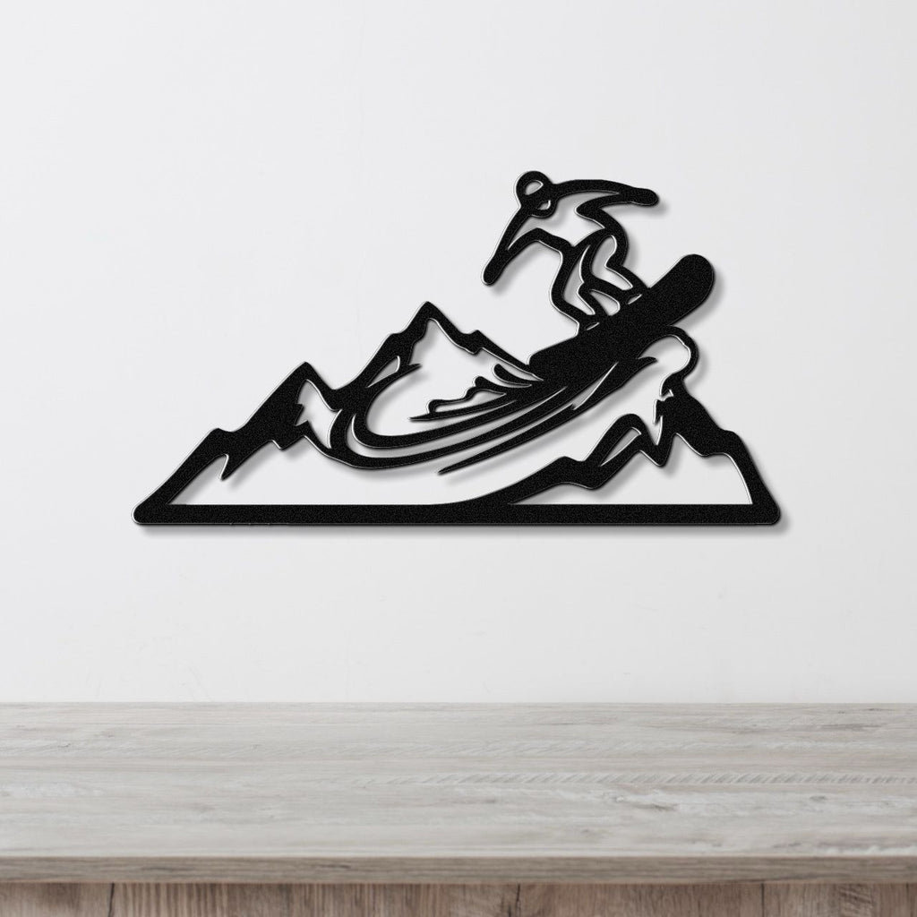 Snowboarder with Mountains Metal Wall Art