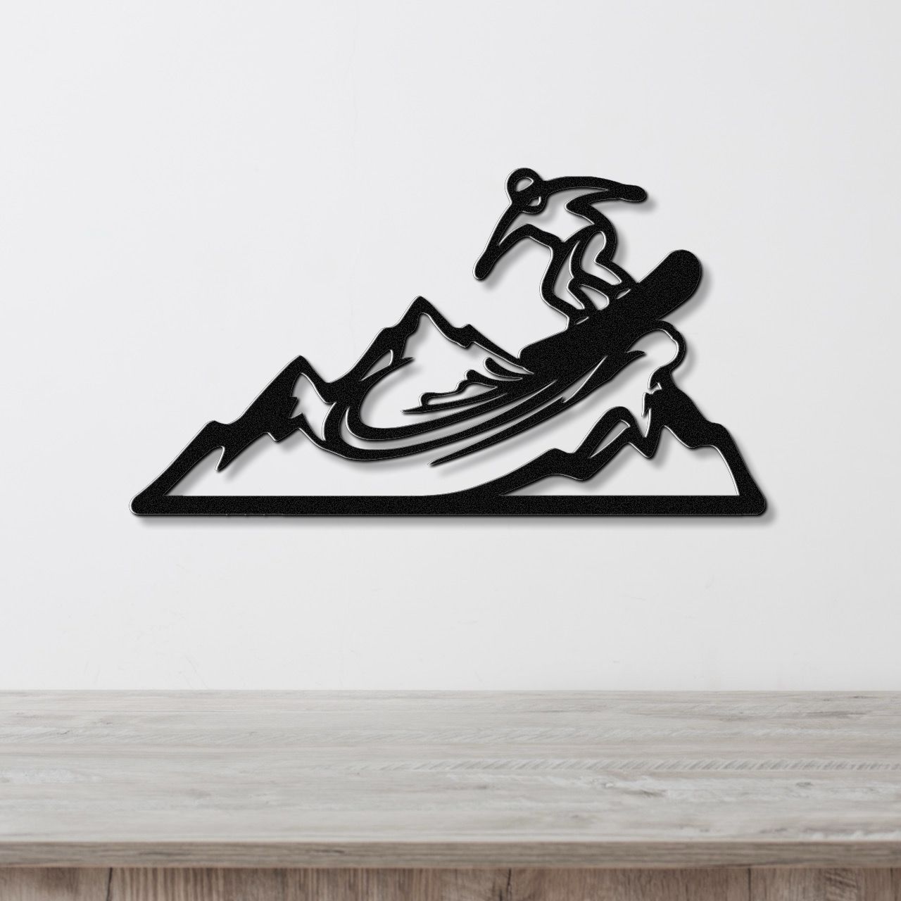 Snowboarder with Mountains Metal Wall Art