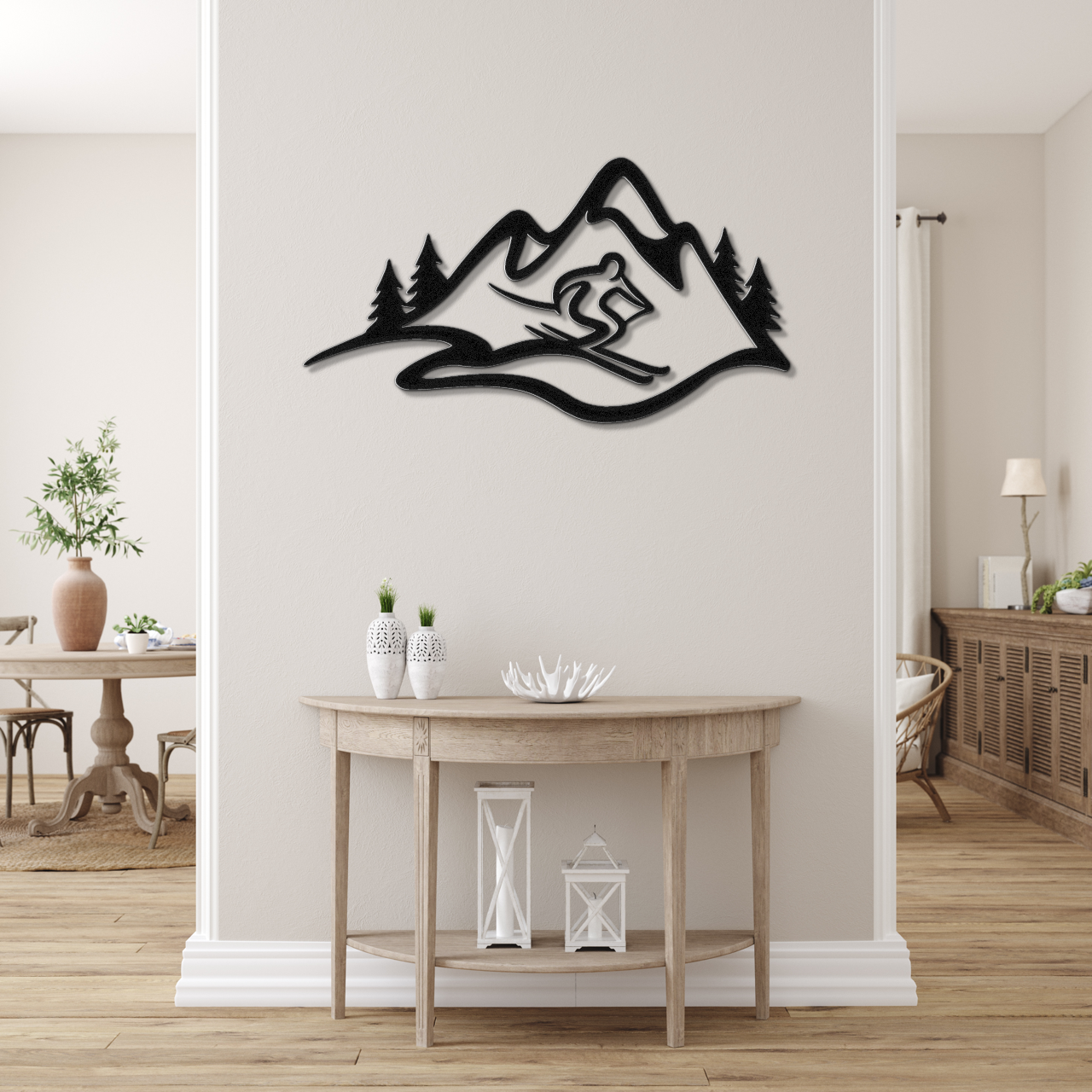 Skier and Mountain Metal Wall Art
