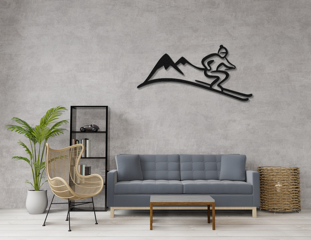 Skier and Mountain Metal Wall Art