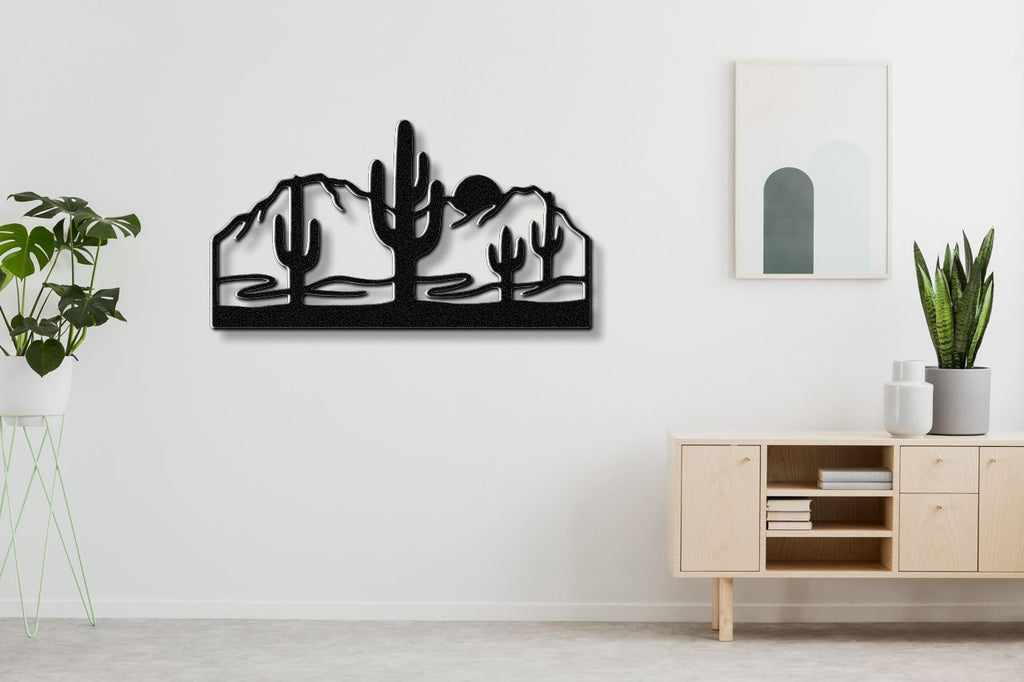 Saguaro Cactus with Mountains Metal Wall Art