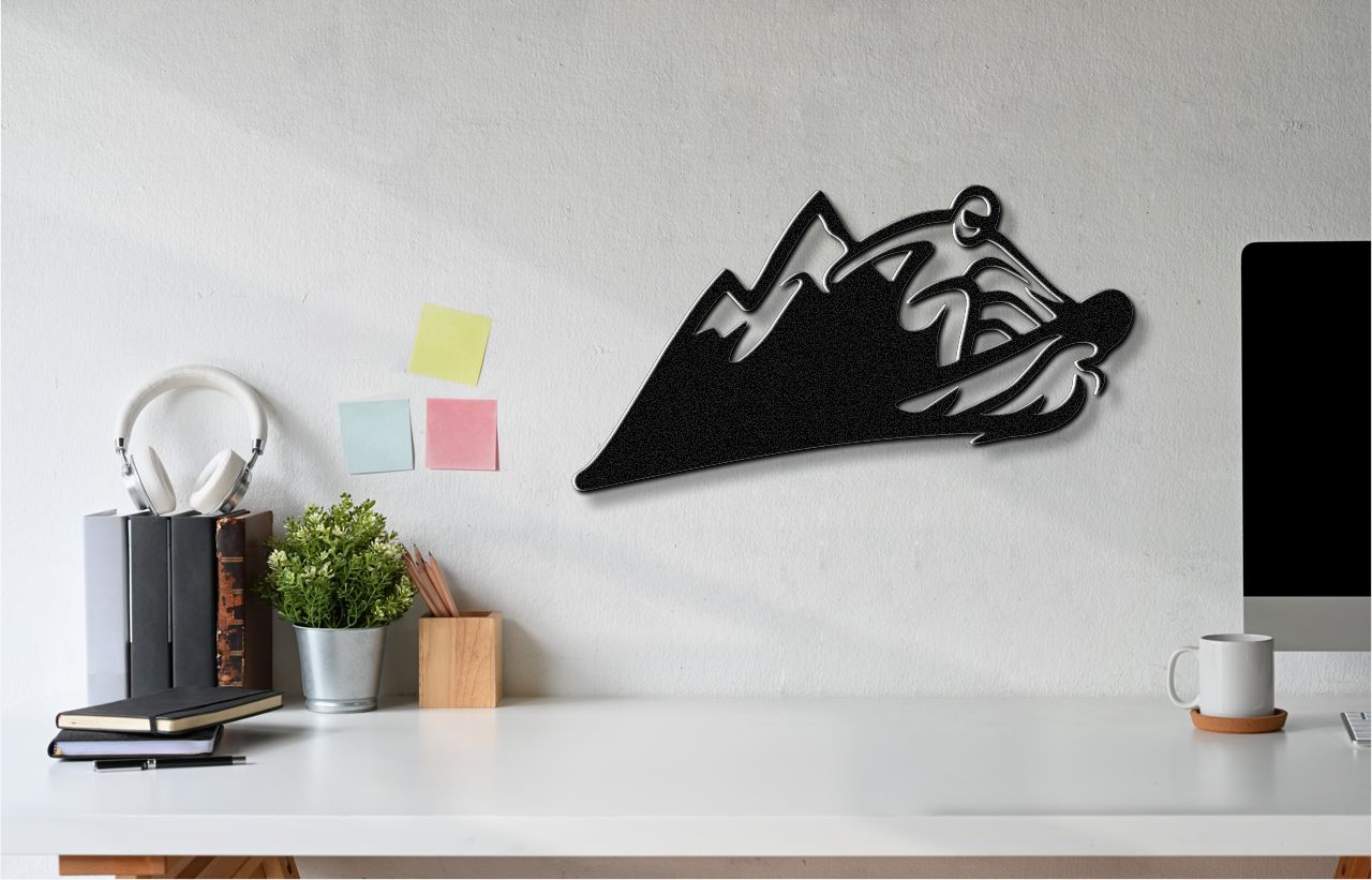 Snowboarder with Mountains Metal Wall Art