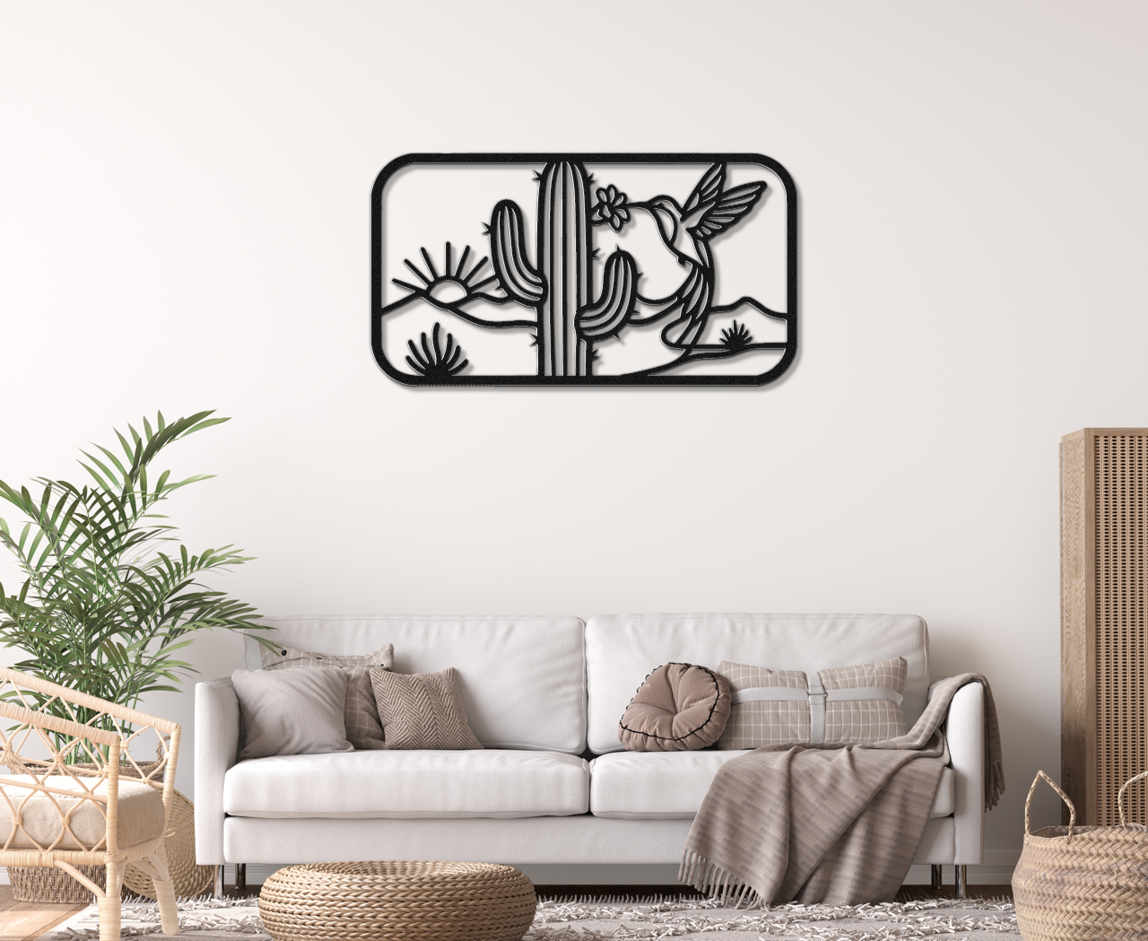 Hummingbird and Saguaro Metal Wall Art