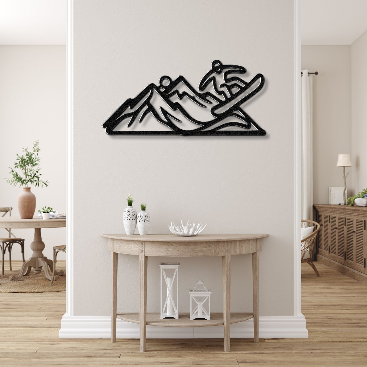 Snowboarder with Mountains Metal Wall Art
