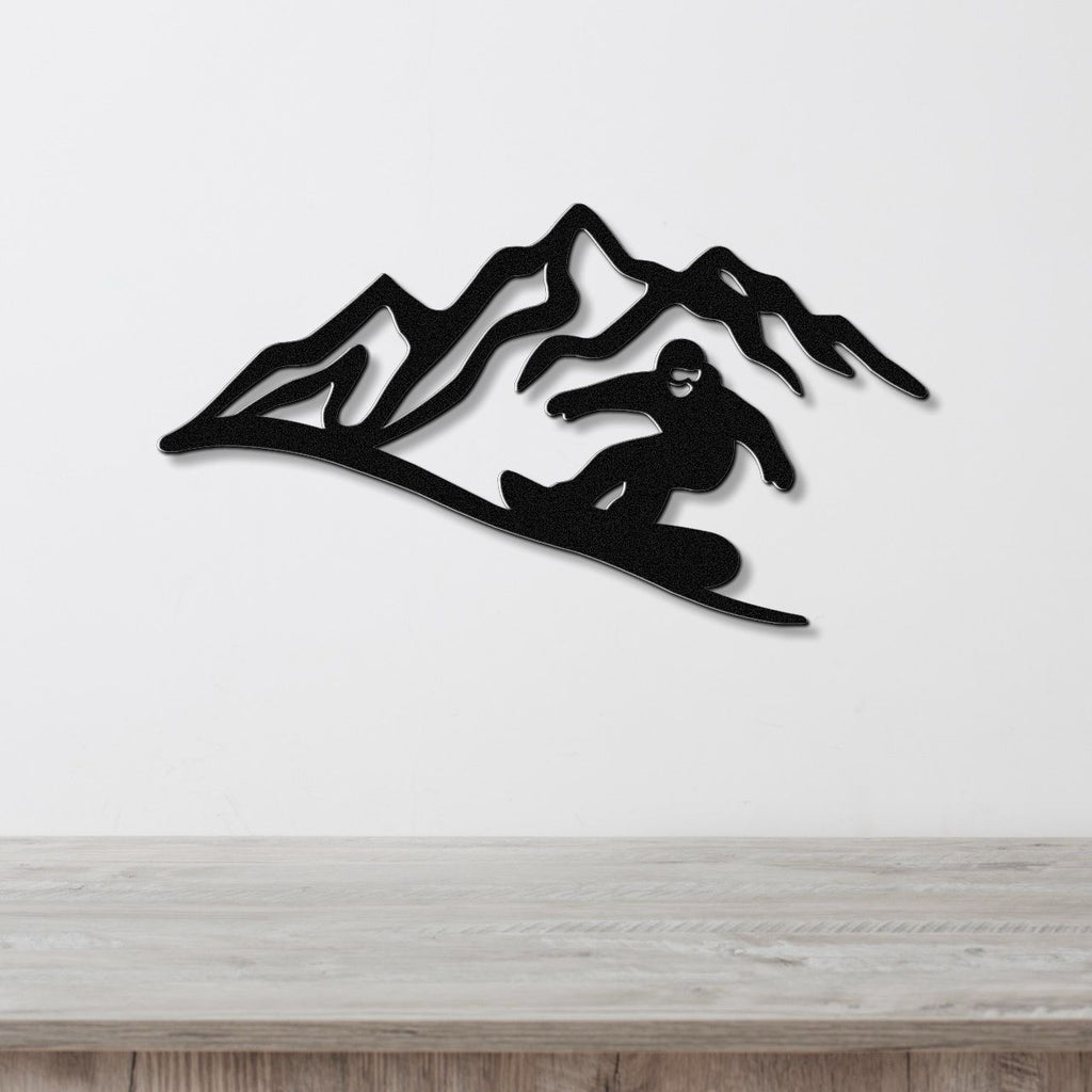 Snowboarder with Mountains Metal Wall Art