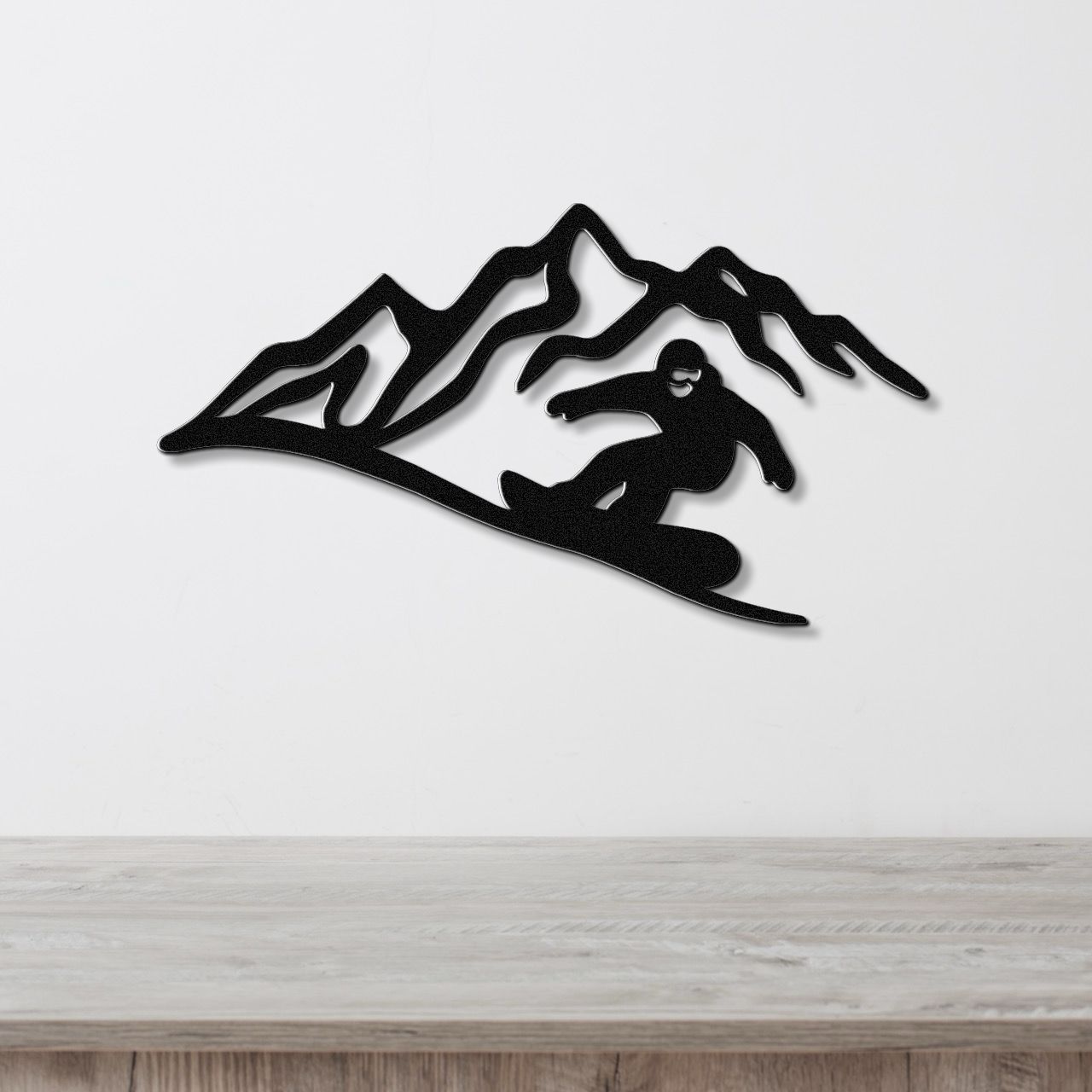 Snowboarder with Mountains Metal Wall Art