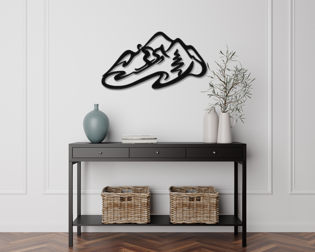 Skier and Mountain Metal Wall Art