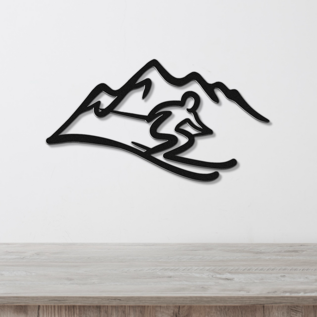 Skier and Mountain Metal Wall Art