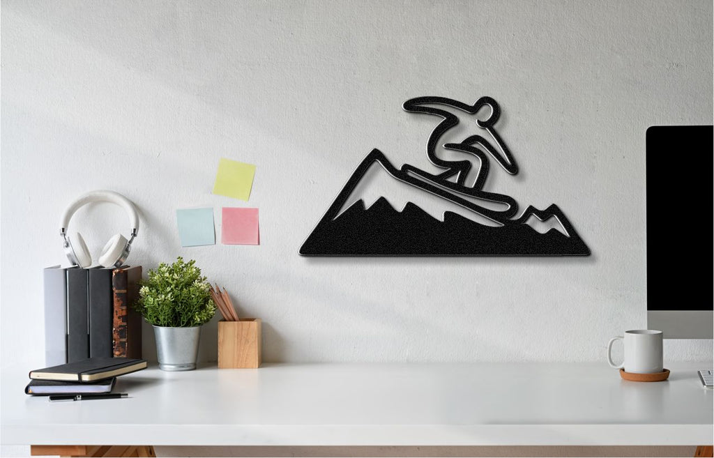 Snowboarder with Mountains Metal Wall Art