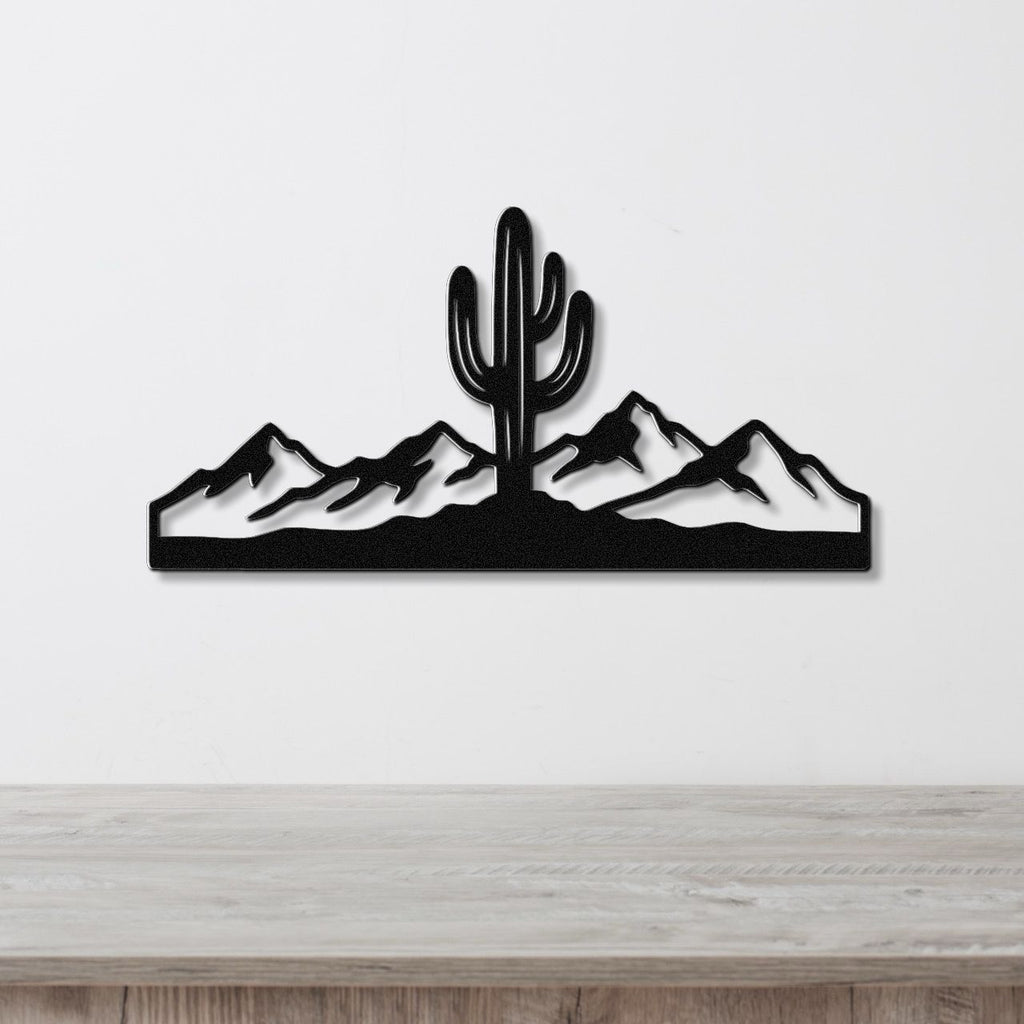 Saguaro Cactus with Mountains Metal Wall Art