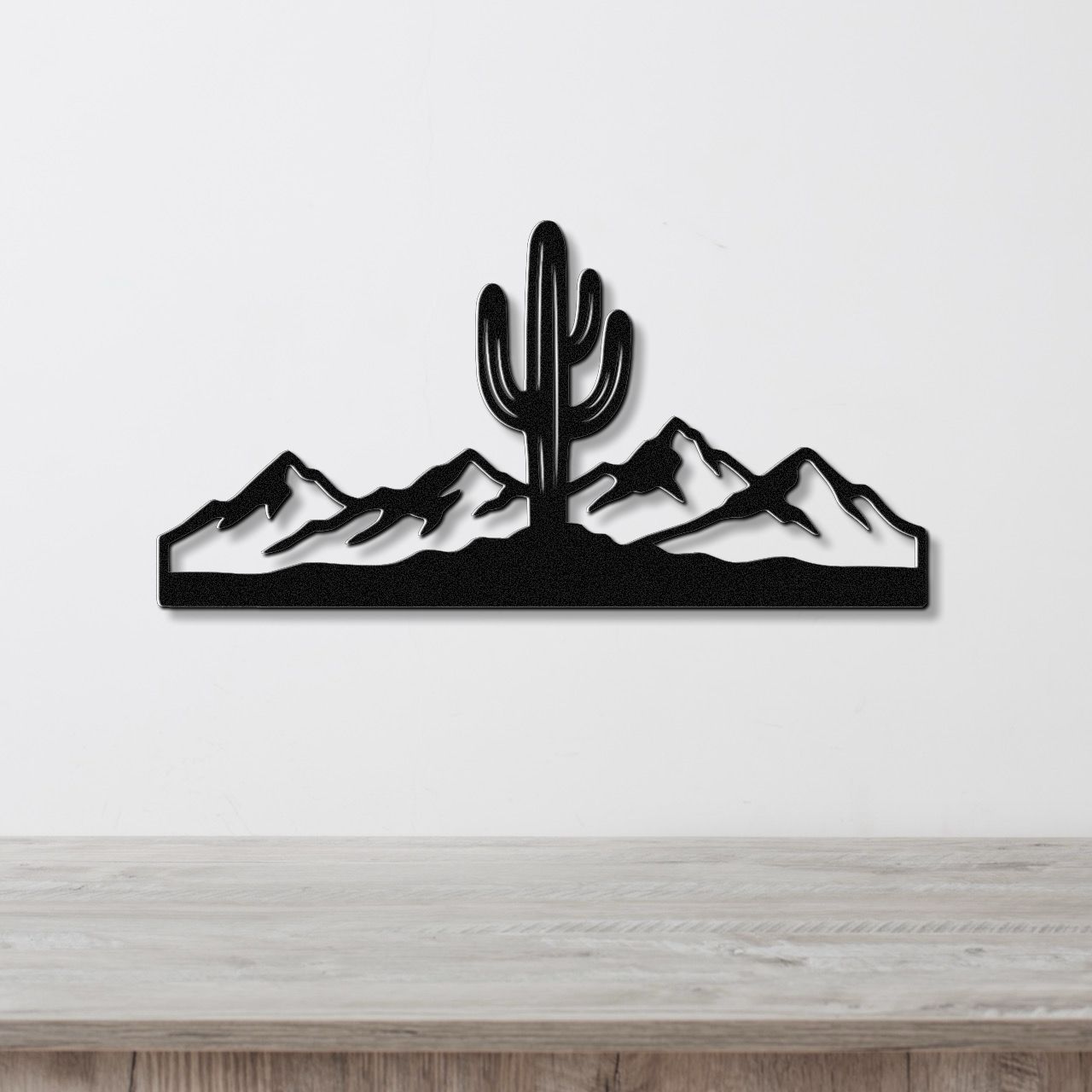 Saguaro Cactus with Mountains Metal Wall Art