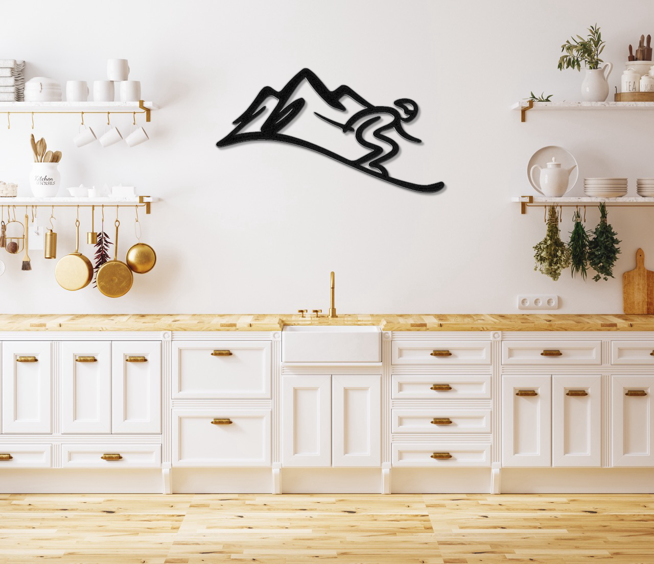 Skier and Mountain Metal Wall Art